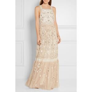 Needle & Thread Embellished Rhinestone Beaded Maxi Gown nude pink Size US 2